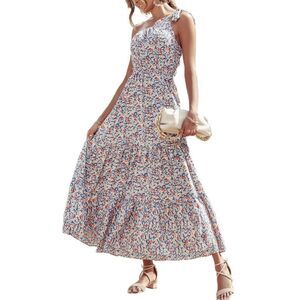 Pretty Garden One Shoulder Maxi Sun Dress